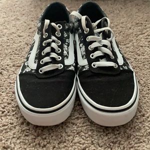 Black and white floral print vans